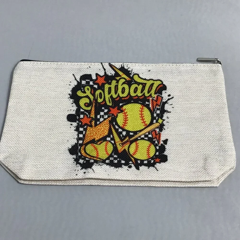 Canvas Cosmetic Bag, Girl Accessories, Pouch Organizer Softball Celebration
